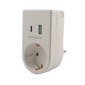 Stikkontaktadapter schuko m/USB & mobilholder